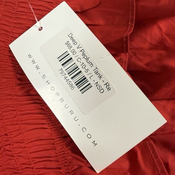 NWT BURU Red Deep V-Neck Peplum Tank Top Blouse Smocked Ruffle - Picture 9 of 10